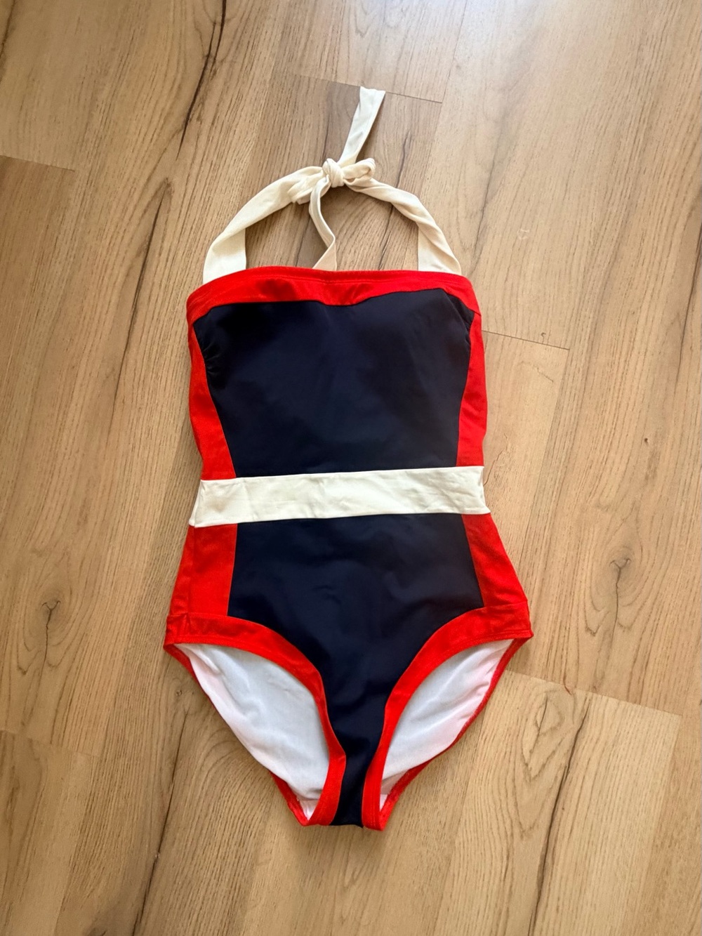 Boden Navy, Red & Cream Halter One-Piece Swimsuit
